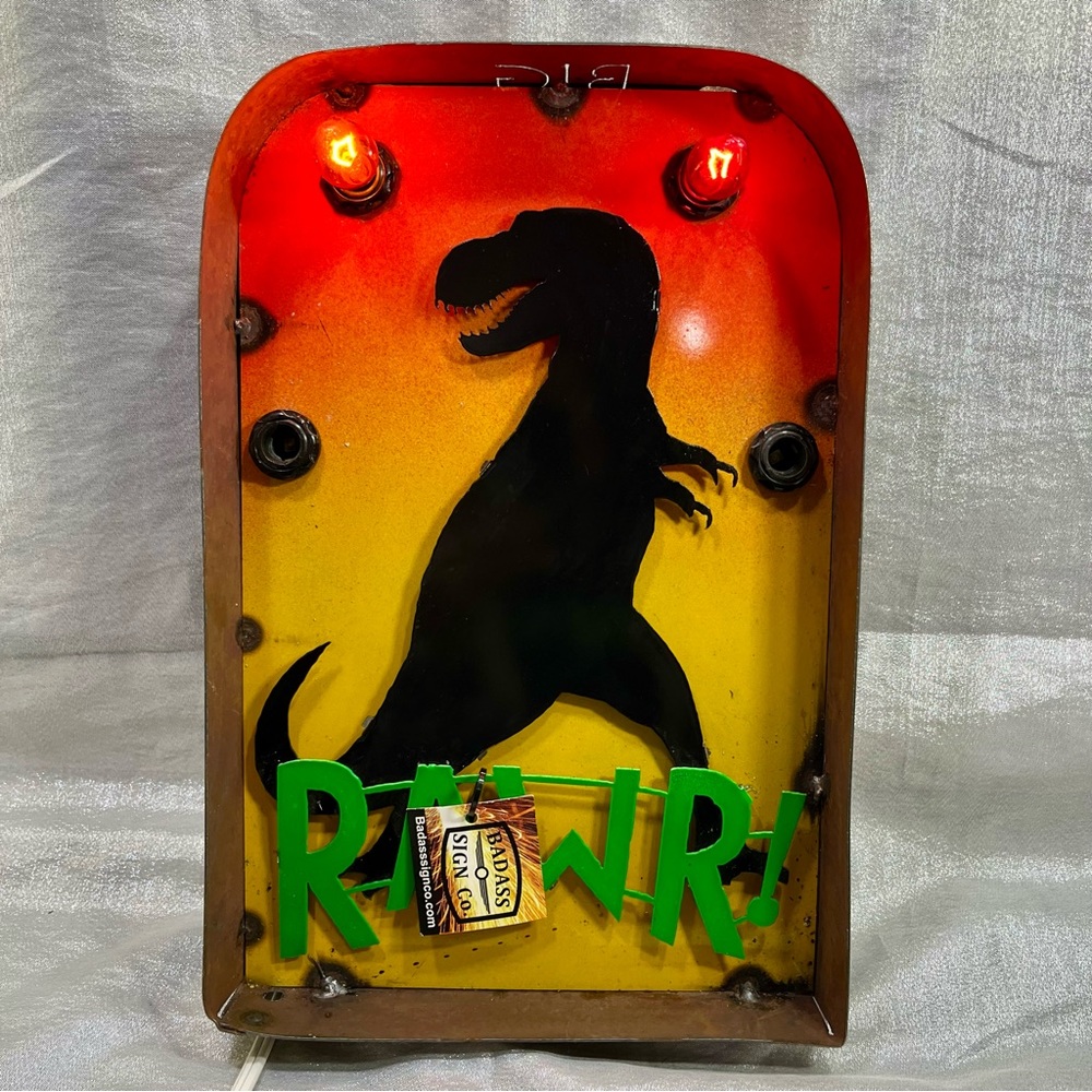 METAL SIGN Dinosaur Silhouette Room Decor Sign with Light Sockets